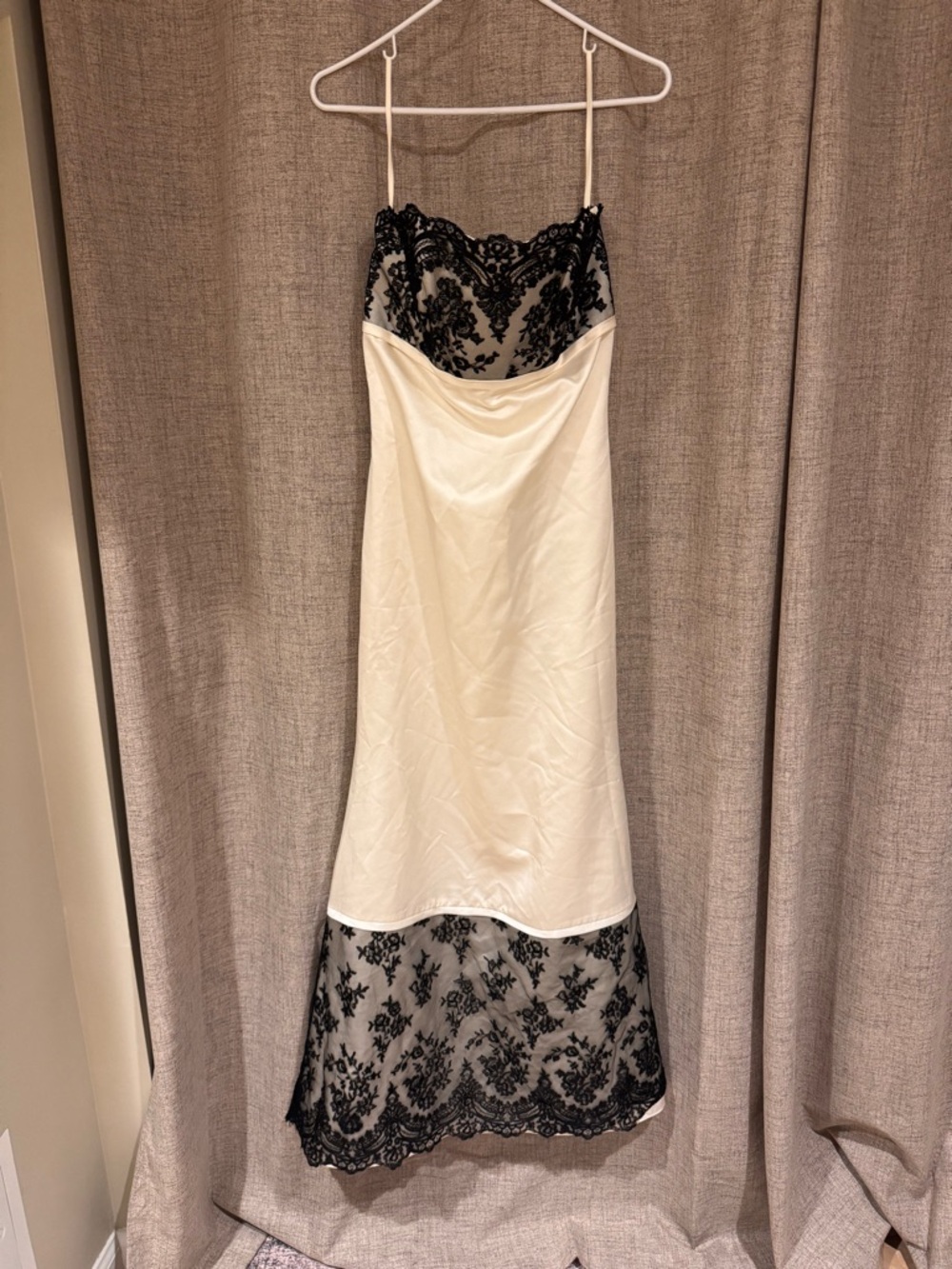 Ivory Slip Dress with Black Lace Trim